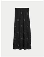 Cotton Blend Lace Embellished Midaxi Skirt
