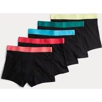 M&S 5pc Cotton with Stretch Bright Trunks (5-16 Yrs) Black Mix
