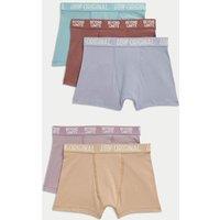 5pk Cotton with Stretch Slogan Trunks (5-16 Yrs)