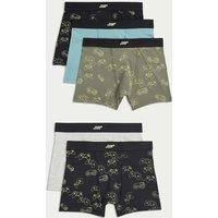 5pk Cotton with Stretch Gamer Trunks (5-16 Yrs)
