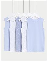 5pk Pure Cotton Heart Print Vests (2-14 Yrs)