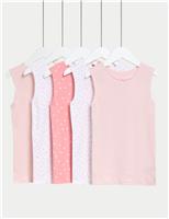 5pk Pure Cotton Heart Print Vests (2-14 Yrs)