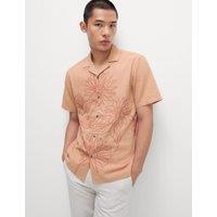 Linen Cotton Floral Embroidery Shirt