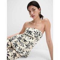 Linen Blend Printed Bandeau Top