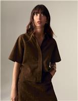 Suede Embroidered Collared Shirt