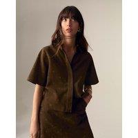 Suede Embroidered Collared Shirt