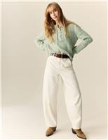 Cotton Blend Pointelle Tie Neck Jumper