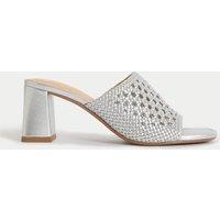 Woven Block Heel Open Toe Mules