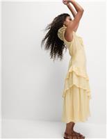 Lyocell Rich Ruffle Midi Column Dress