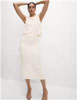 Disc Sequin Split Back Midi Pencil Skirt