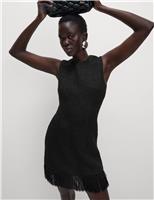 Textured Knitted Fringed Mini Dress