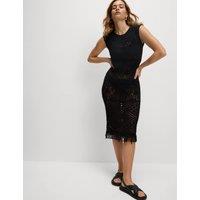 Cotton Blend Textured Crew Neck Beach Dress