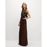 Linen Blend Drawstring Wide Leg Trousers