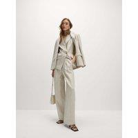 Linen Blend Wide Leg Trousers