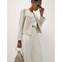 Pure Cotton Collarless Frayed Edge Jacket