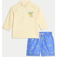 2pc Lemon Print Long Sleeve Swim Set (2-8 Yrs)