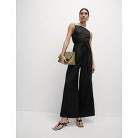 Linen Blend Square Neck Sleeveless Jumpsuit