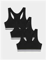 3pk Cotton with Stretch Racer Back Crop Tops (6-16 Yrs)