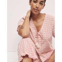 Pure Cotton Gingham Tie Front Pyjama Top
