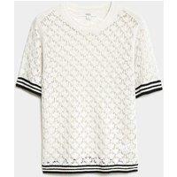 Pointelle Crew Neck Tipped Detail Knitted Top