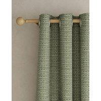 M&S Chenille Geometric Eyelet Curtains Green