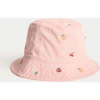 M&S Kids' Pure Cotton Embroidered Bucket Hat (1-13 Yrs) Dusty Pink