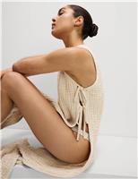 Cotton Rich Knitted Tie Detail Midi Beach Dress