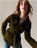Suede Belted Revere Collar Trench Coat
