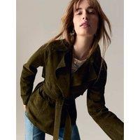 Suede Belted Revere Collar Trench Coat