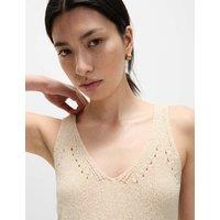 Cotton Blend Textured V-Neck Knitted Vest