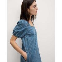 Pure Cotton Denim Striped Mini Shift Dress