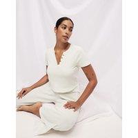 Cropped Cotton Blend Waffle Henley Pyjama Set
