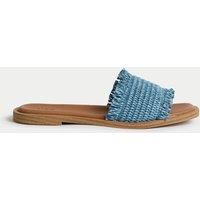 Raffia Flat Square Toe Mule Sandals