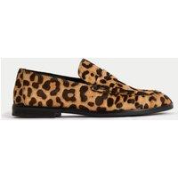 Leather Leopard Print Flat Loafers