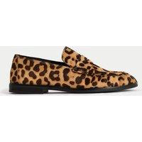 Leather Leopard Print Flat Loafers