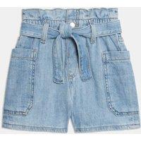 M&S Pure Cotton Denim Paper Bag Shorts (2-8 Yrs) Denim