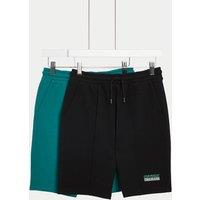 2pk Cotton Rich Pique Slogan Shorts (2-16 Yrs)