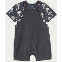 2pc Pure Cotton Palm Tree Bibshorts Outfit (0-3 Yrs)
