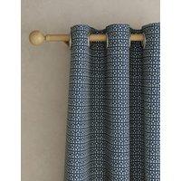 M&S Chenille Geometric Eyelet Curtains Navy Mix
