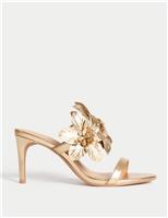 Metallic Flower Corsage Stiletto Mules