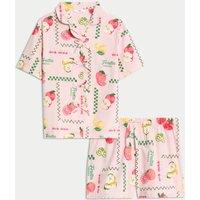 Pure Cotton Fruit Bow Revere Short Pyjamas (3-16 Yrs)