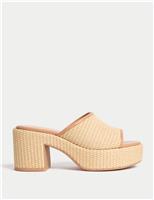 Raffia Woven Platform Peep Toe Mules