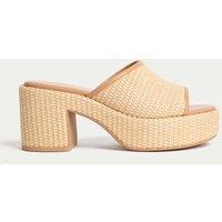 Raffia Woven Platform Peep Toe Mules