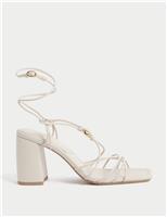 Beaded Trim Buckle Strappy Block Heel Sandals