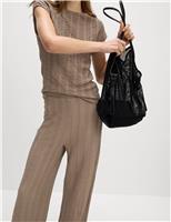 Textured Elasticated Waist Wide Leg Trousers