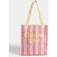 Kids Stripe Straw Shopper Bag