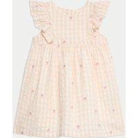 Pure Cotton Peach Gingham Dress (0 Mths-6 Yrs)