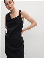 Linen Rich Tie Neck Midaxi Shift Dress