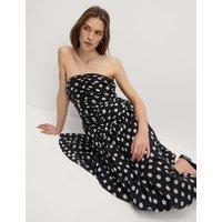 Lyocell Rich Polka Dot Sweetheart Neckline Maxi Waisted Dress