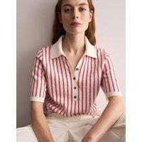 Linen Rich Striped Polo Neck Knitted Top
